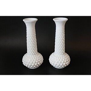 2 Vintage Milk Glass Vases Hobnail Bud Vase 1960's